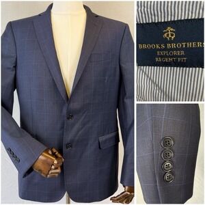 Brooks Brothers Blazer Mens 40R Navy Explorer Regent Fit Wool Windowpane Lined
